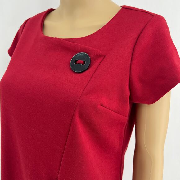 Amanda Lane (8) Petite Red Mad Shift Mini Dress Short Sleeve - Picture 2 of 7